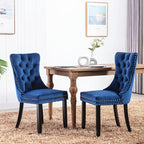 Velvet Dining Chairs Set of 2, Tufted Upholstered Dining Room Chairs with Back Ring Pull, Nailhead Trim and Solid Wood Legs, Modern Dining Chairs for Dining Room, Kitchen(Blue)
