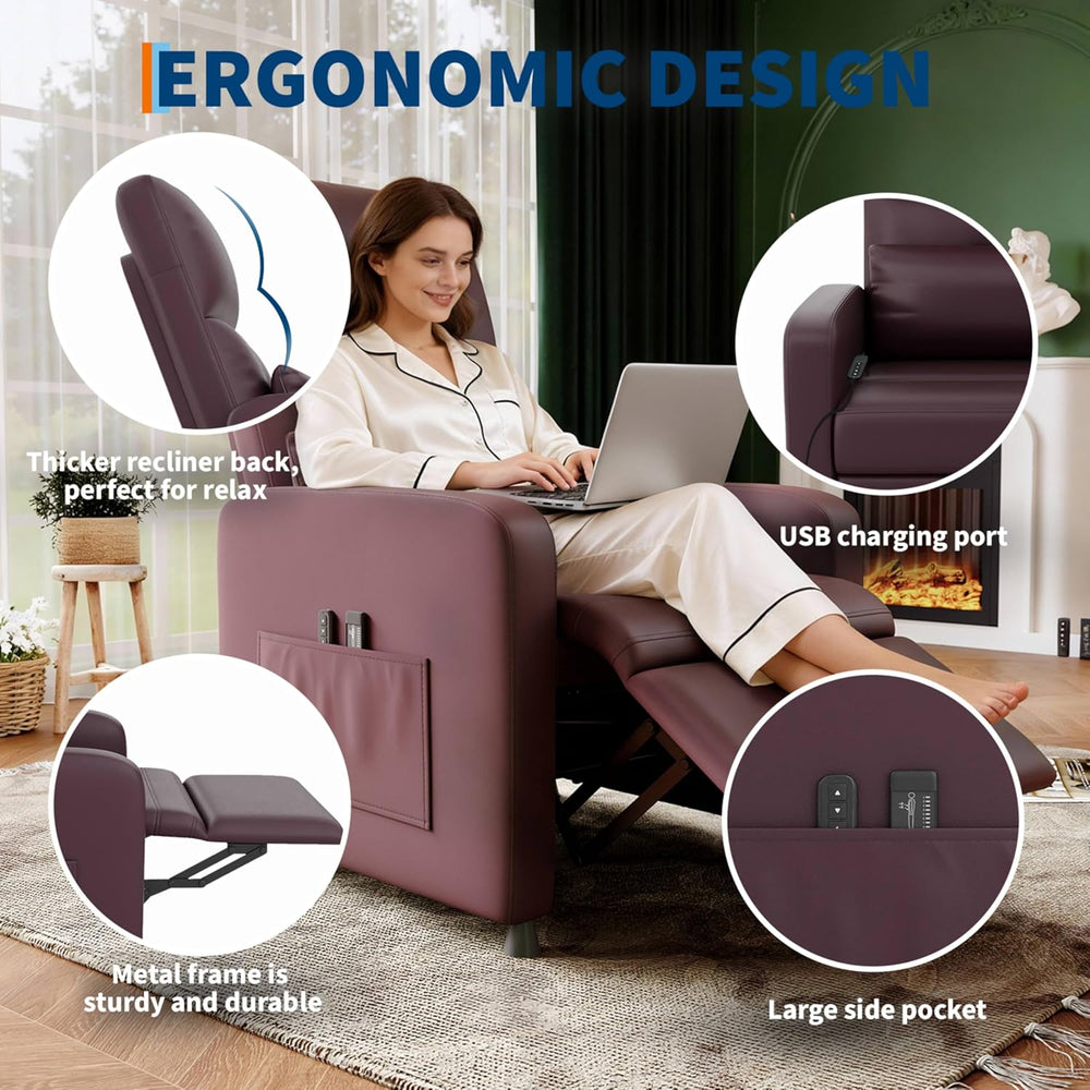 GarveeHome Power Recliner Chair - Heat and Massage, Adjustable Electric Recli...