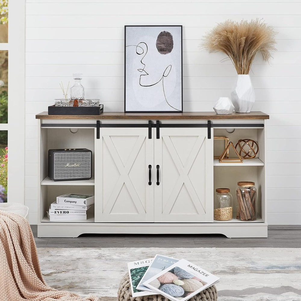 AMERLIFE Farmhouse 5 Piece Living Room Table Set, 59" TV Stand, White | ...