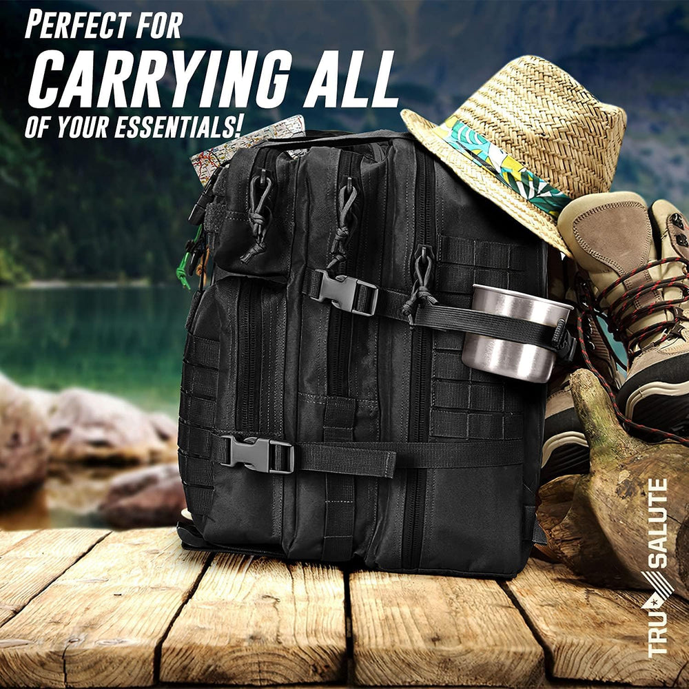 Tru Salute 45L Military Black Tactical Backpack Large Army 3 Day Pack Molle B...