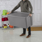 50 Gallon Tote, Extra-Large Plastic Storage Bin with Snap-on Lid, Gray