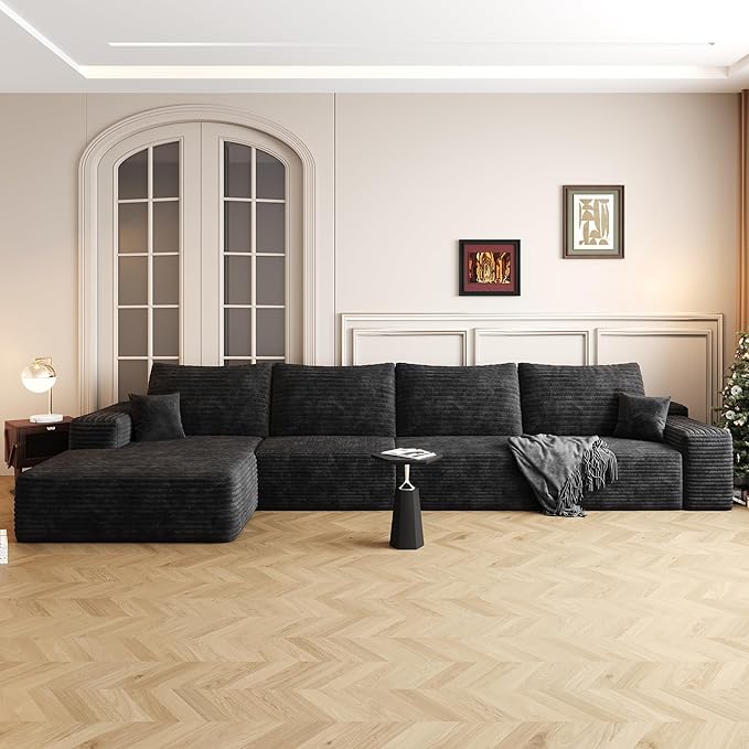 135" Oversized Compressed Sectional Sofa - 33D High-Density Foam Cloud Couch with Deep Seat - Minimalist 3-Piece Corduroy Upholstered Boneless Modular Lounge Couch | Breathable material, Full Foam, Anti-slip