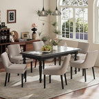 Dining Chairs Set of 6, Upholstered Corduroy Dining Room Chair with Wood Legs, Mid-Back Padded Kitchen Side Chairs for Dining Room, Camel