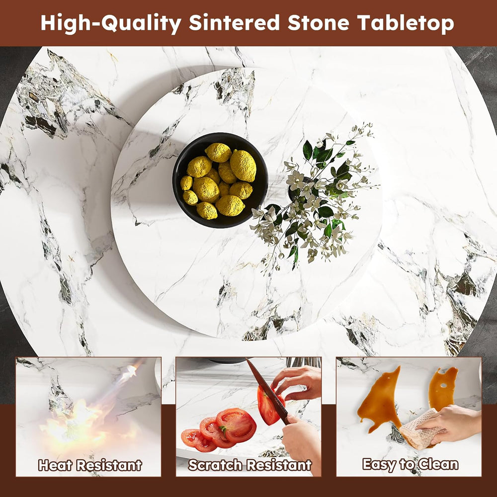 Modern Marble Dining Table, 59" Round Sintered Stone Table for Dining Ro...