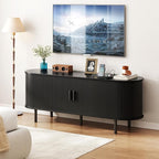 ONBRILL 55" TV Stand with Power Outlet for TVs up to 60 Inch, Entertainment Center with Storage and Adjustable Shelves, Modern Media Console with Sliding Doors for Living Room, Black