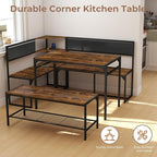 Corner Dining Table Set for 4-6, Breakfast Nook Table Set with Charging Port, Corner Kitchen Table with Storage & Bench, Farmhouse Corner Dining Table Set for Dining Room, Kitchen - Brown
