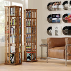 XIMN 360° Rotating Bamboo CD/DVD Shelf - 6-Tier Space-Saving Media Storage Cabinet for Movies, Organizer with Super Compact Design (Walnut, 6 Tier)