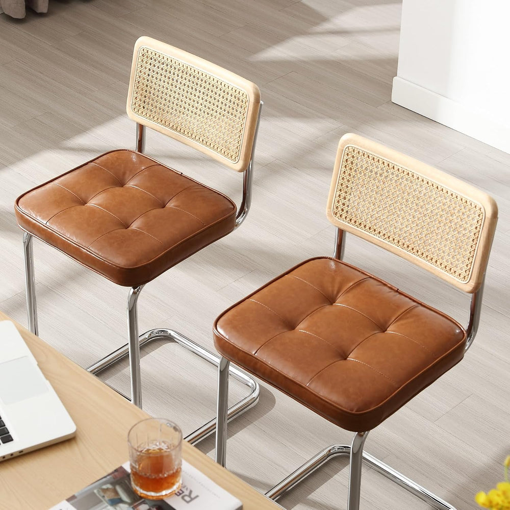Zesthouse Natural Rattan Counter Stools Set of 2, 26" Modern Boho Barsto...