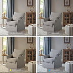 Martha Stewart London Swivel Chair - Solid Wood & Plywood, Skirted Metal Base Accent Armchair, Lumbar Pillow -Modern Classic Family Room Sofa Furniture Bedroom Lounge, 28"X31.5"X35.25", Grey