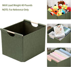 HOONEX Large Collapsible Storage Bins, Linen Fabric, Pack of 2, Storage Baskets with Wooden Carry Handles and Sturdy Heavy Cardboard, for Home, Office, Car, Nursery, Olive