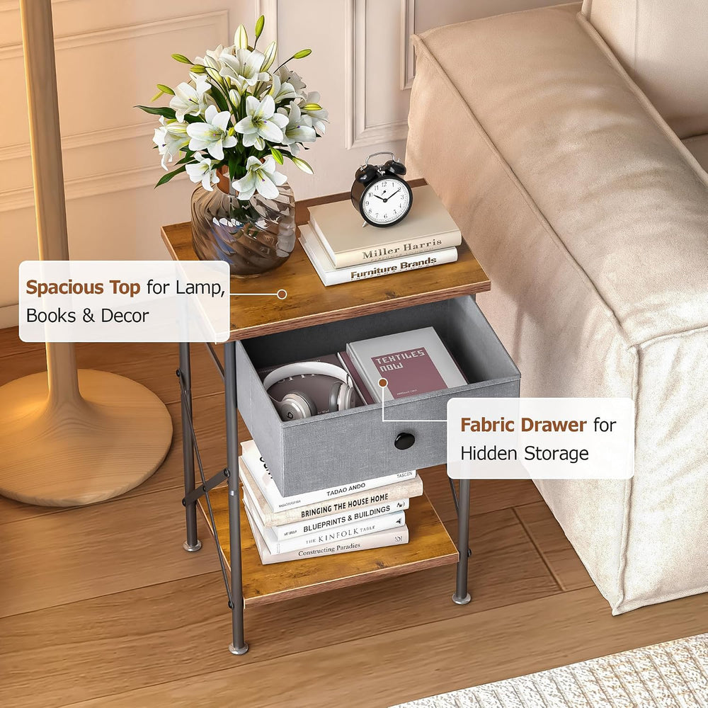 VECELO Night Stand Set of 2, Nightstand for Apartment, Dorm End Table for Sma...
