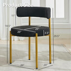 Boucle Dining Chairs Set of 2, Mid Century Modern Dining Room Chairs with Barrel Backrest, Upholstered Black Kitchen Chairs for Dining Room, Restaurant, Gold Metal Frame