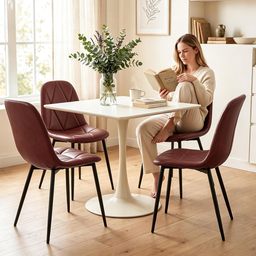 Set of 4 Brown Dining Chairs – Modern Armless Kitchen & Dining Chairs, Fa...