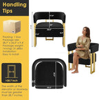 STHOUYN Modern Black Boucle Dining Chairs Set of 2 with Gold Metal Legs, Mid Century Barrel Kitchen Chairs Set, Upholstered Accent Armchairs Dining Room Set, Living Room, Apartment (Black, 2pcs)