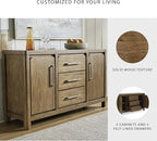 Signature Design by Ashley Cabalynn Farmhouse Glazed 2-Door Dining Server with Adjustable Shelves and 3 Drawers, Light Brown