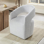 Upholstered Dining Chairs with Casters, No Assembly Modern Barrel Armchair with Rollers for Dining Room, Bedroom, Living Room, Reading Room, Home Office, Set of 4, Light Grey