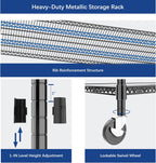Heavy Duty Shelving, 51.6" H Garage Shelving Unit with Wheels, 3-Tier Garage Storage Shelves Metal Shelves Rack, Adjustable Industrial Shelving for Warehouse Storage, 60" W x 24" D x 51.6" H, Black