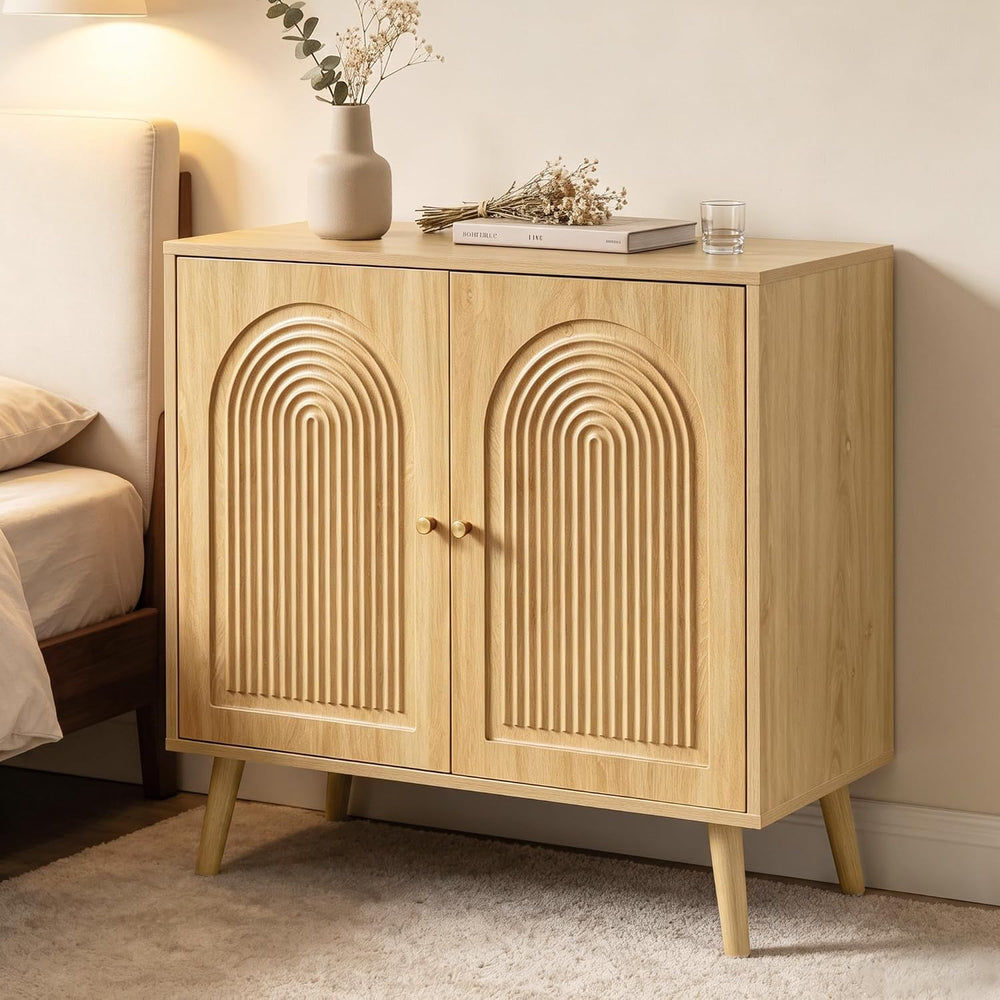 31.5" Accent Storage Cabinet, Arched Fluted 2-Door Sideboard (Natural)