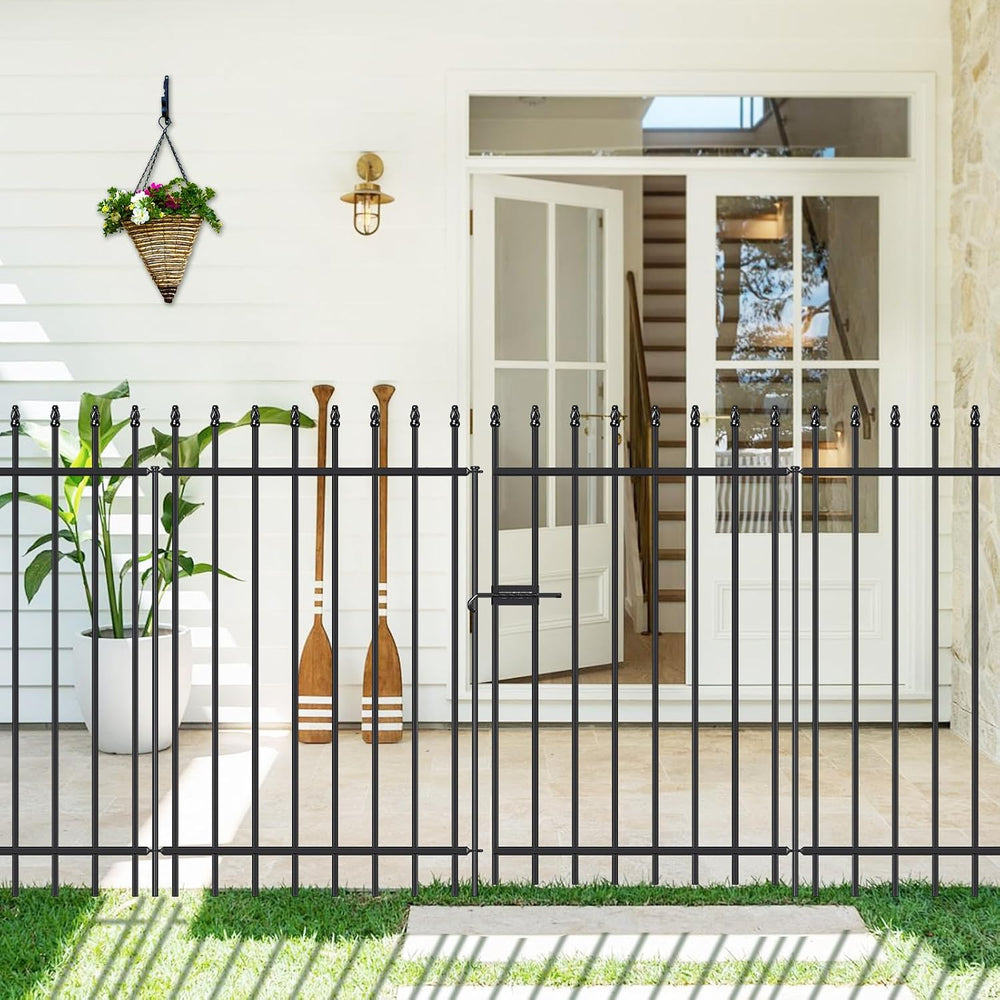 Decorative Metal Garden Fence with Gate 42" x 11.5', Dog Fence Outdoor
