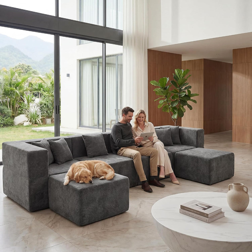 MONVANE U Shaped Sectional Couch Oversized, Chenille, Gray | 6-Seat Sectional...
