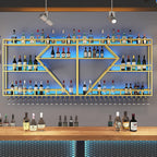 78.7in Wine Rack Wall Mounted, Modern Wine Storage Rack Wall Mounted with Wine Glass Holder, Liquor Shelf, Bar Shelves for Liquor Bottles (3TIERS Gold, 78.7 * 7.87 * 33.85INCH)