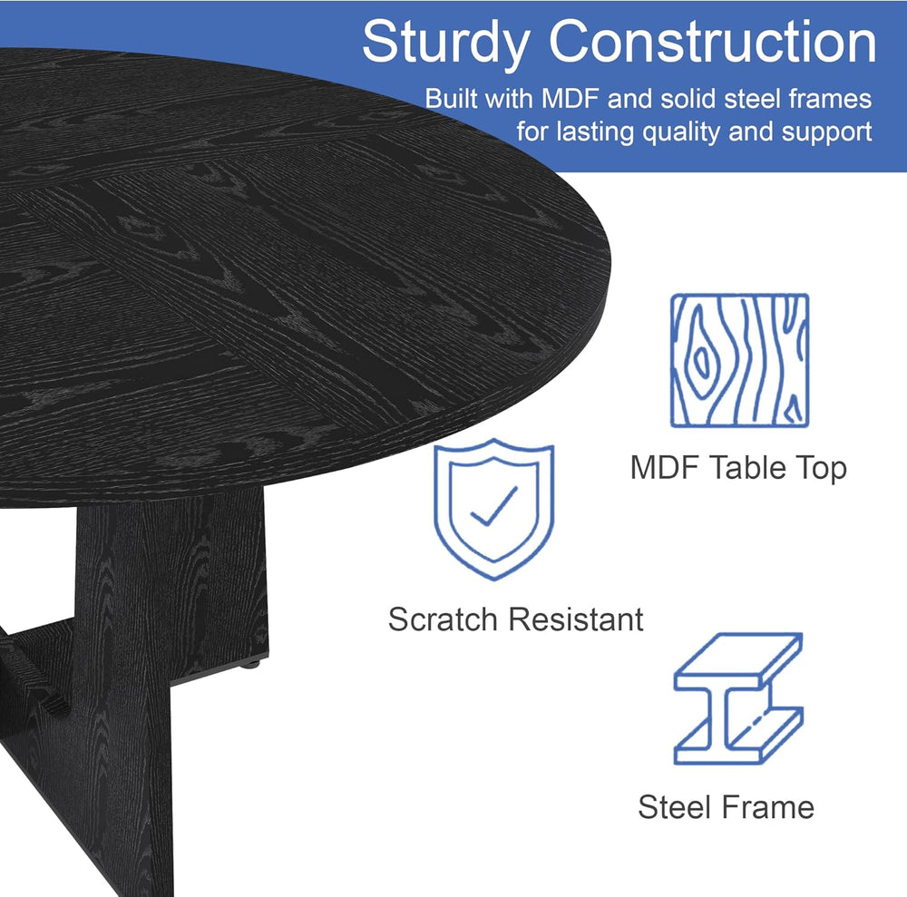 Round Farmhouse Dining Room Table for 6, 47" MDF Circle Kitchen Table wi...