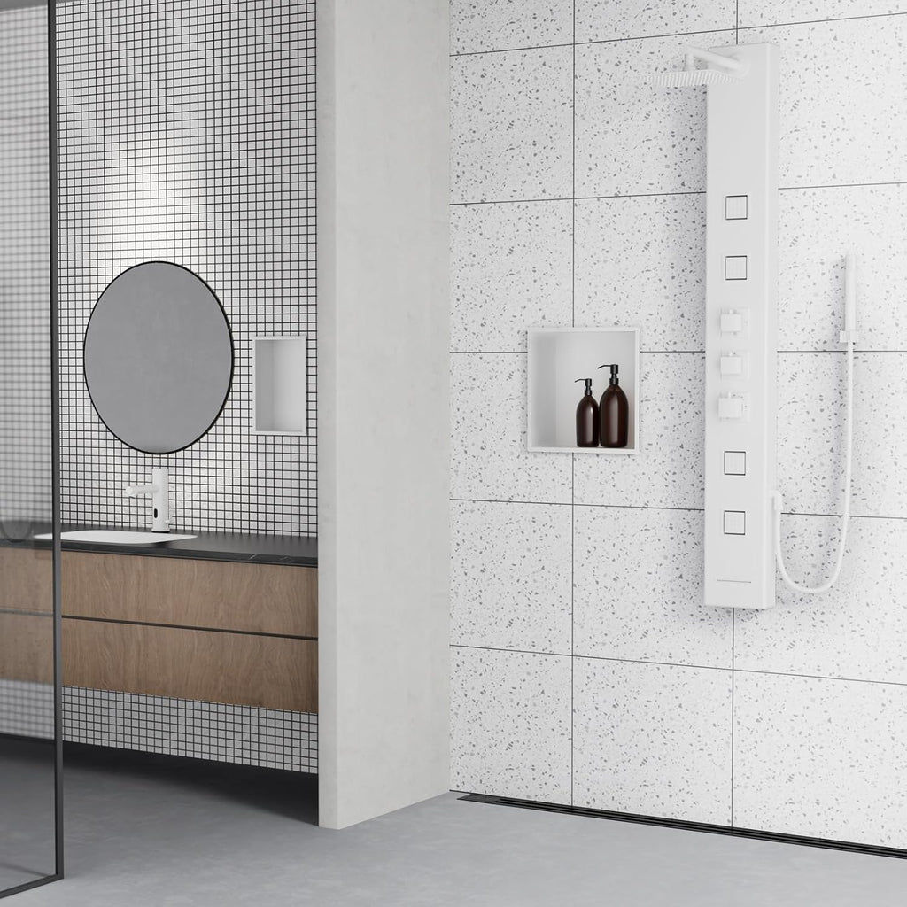Achelous Stainless Steel Insert Shower Niche 12" X 6" NO Tile Needed, Bathroom Wall Niche Recessed Shower Shelf Organizer, Wall-inserted Niche Recessed Shower Caddy, Matte White