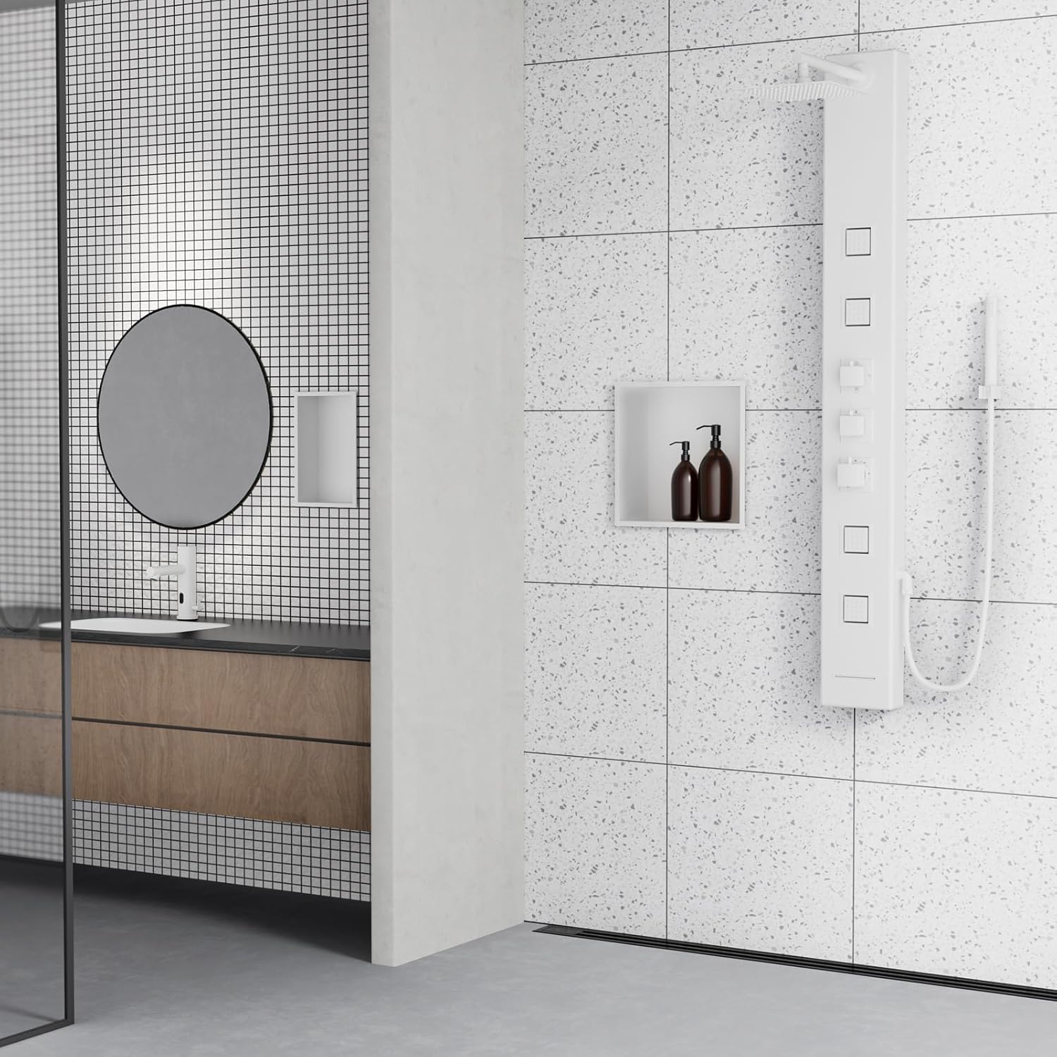 Achelous Stainless Steel Insert Shower Niche 12" X 6" NO Tile Needed, Bathroom Wall Niche Recessed Shower Shelf Organizer, Wall-inserted Niche Recessed Shower Caddy, Matte White