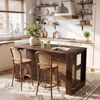 55" Solid Wood Kitchen Island Table with Storage | Farmhouse Island Table with 2-Tier Open Shelves, Sturdy Counter Height Bar Table for Kitchen, Dining Room, Rustic Brown