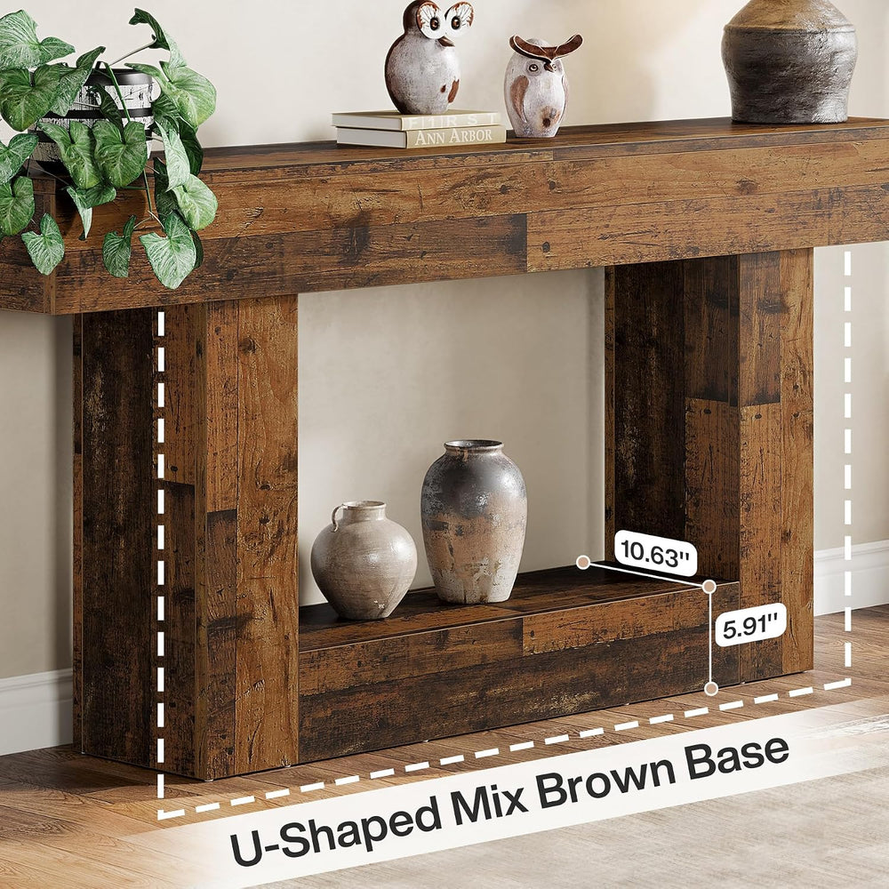Tribesigns 63" Console Table, Farmhouse 2-Tier Entryway Table with U-Sha...