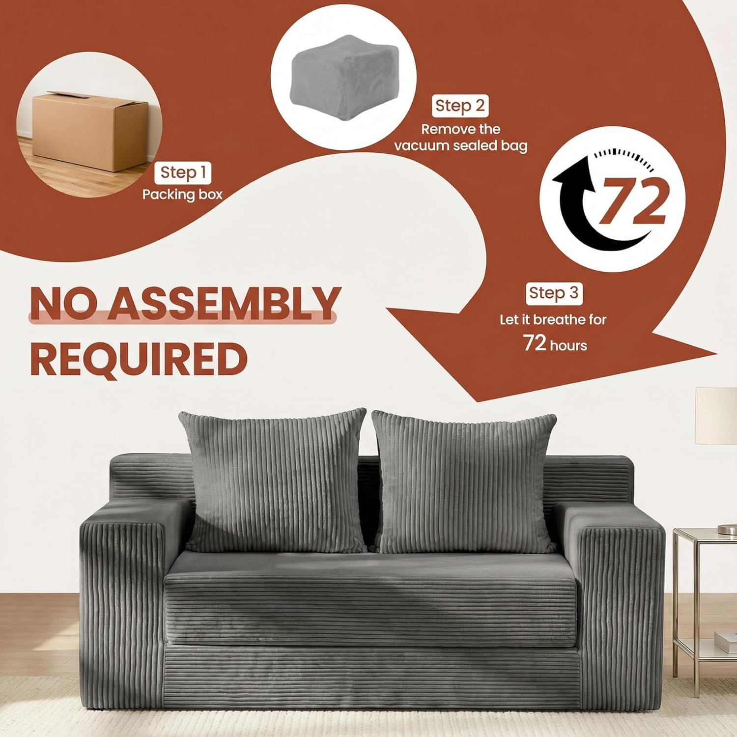 Convertible Sofa Bed, 5 in 1 Small Boneless Couch Pull Out Loveseat Sleeper Sofa,Corduroy Futon Couch Folding Mattress with 4 Pillows for Living Room