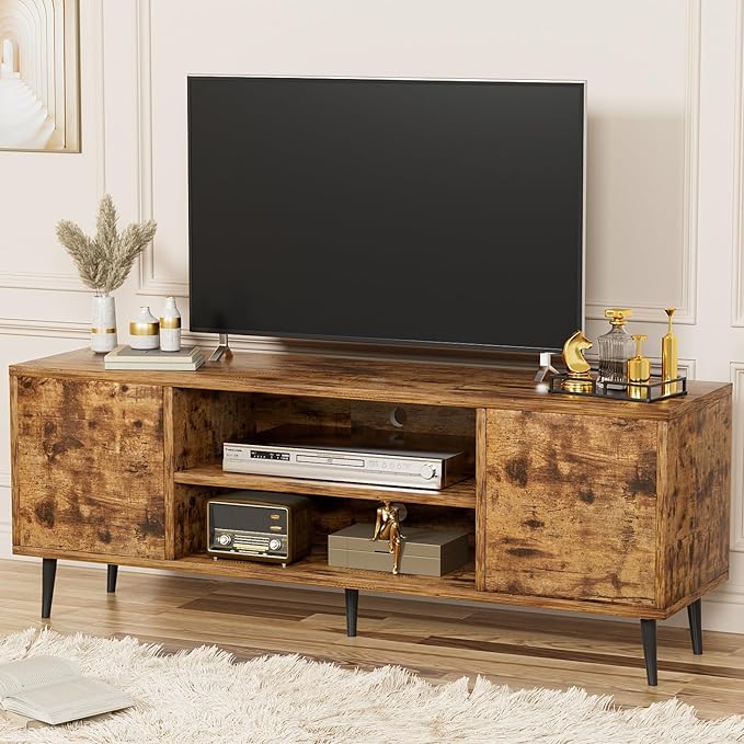 YESHOMY Modern TV Stand for 65" Television, Entertainment Center with Two Storage Cabinets, Retro Style Media Console for Living Room, Bedroom, Office, 58 Inch, Rustic Brown