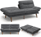 Amada 66" Convertible Futon Sofa Bed, Corduroy Folding Futon Set with Adjustable Backrest &Armrests, Recliner Lounge for Living Room, Apartment or Office, Wood Frame, Loveseat Sofa - Grey