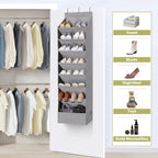 6 Pack Shoe Organizer with 6 Extra Large Pockets and 4 Large Pocket, Over the Door Sturdy Closet Storage Rack, Hanging Shoe Organizer for Shoes, Sneakers, Grey