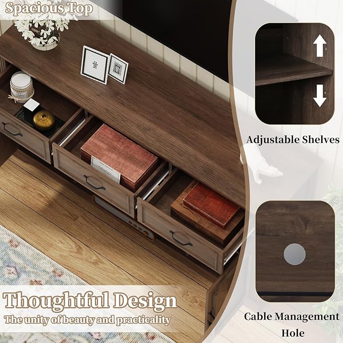 ARTPOWER TV Stand with 3 Drawers for TV up to 65'', Wood Mid Century Television Cabinet with Adjustable Shelves, Entertainment Center with Storage, Console for Living Room, Walnut