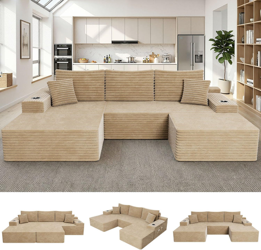KCGKCG 106" Cloud Modular Sectional Couch with Ottoman, Modern U Shaped ...