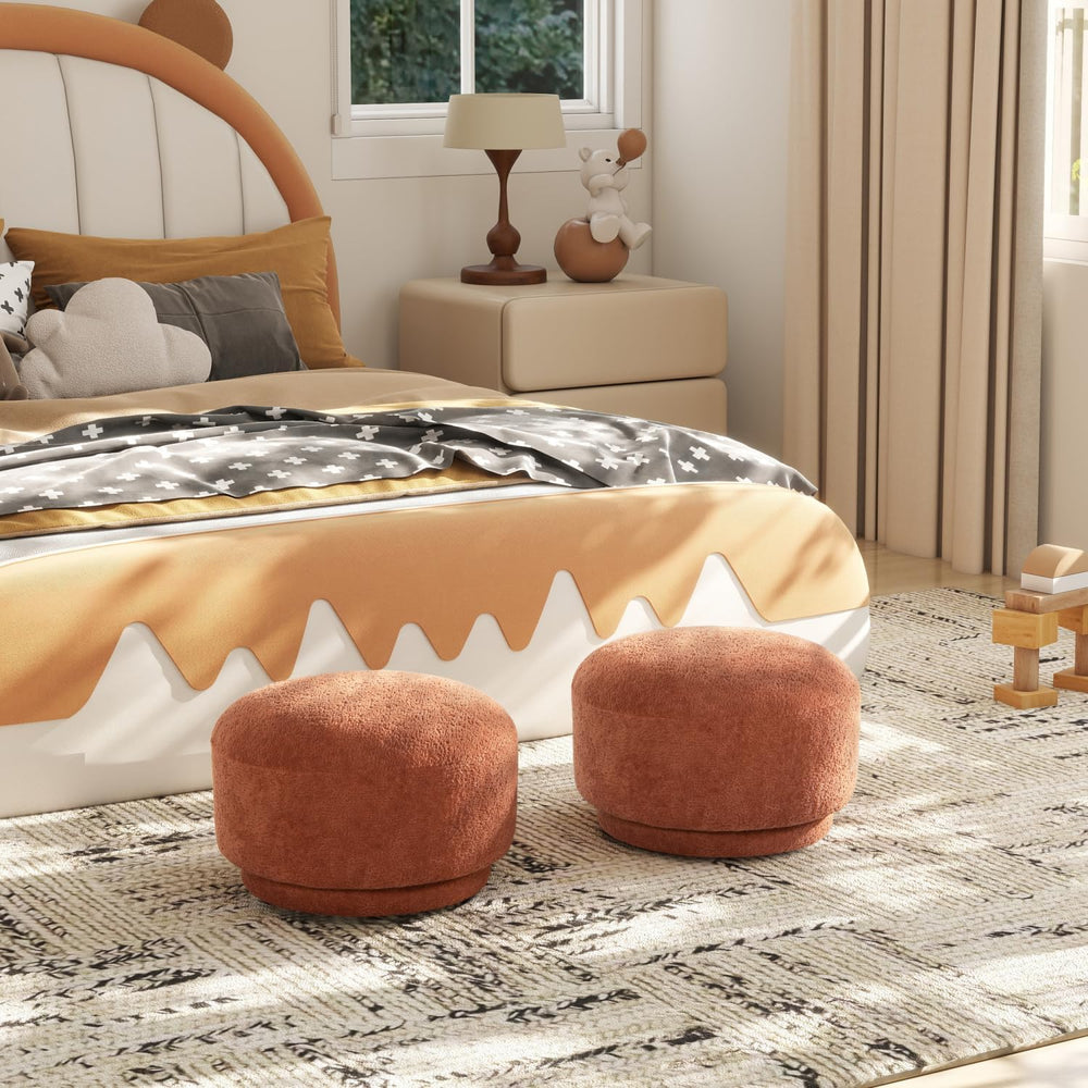 15" Mushroom Footstool Ottoman, Spice Orange Fleeced Teddy