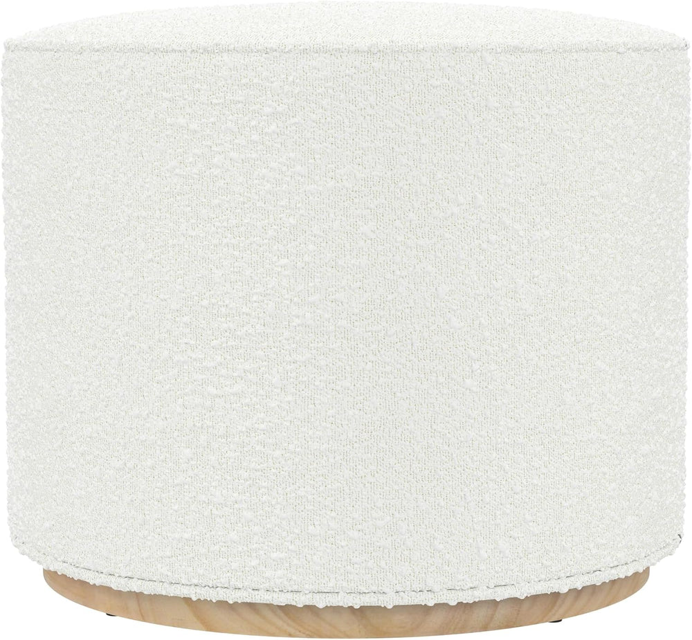Spatial Order 22" Round Ottoman with Wooden Base - Cream Textural Fabric