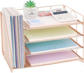 OPNICE 4-Tier Paper Organizer with Magazine Holder, Desk Organizers and Accessories, Office Desk Accessories & Workspace Organizers, Desktop File Organizer for Office Supplies Storage, Rose Gold