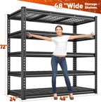 REIBII 48" W Garage Shelving 3000LBS Metal Shelving Heavy Duty Storage Shelves Adjustable Metal Shelf 5 Tier Pantry Shelves for Warehouse Garage Basement Pantry 48" W x 24" D x 72" H