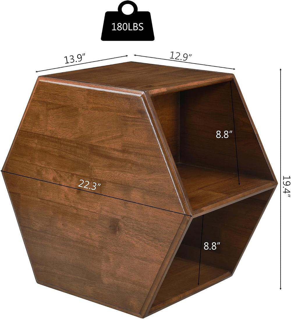 LEEMTORIG Hexagonal Narrow Solid Wood End Table, Multi Purpose Coffee Table w...