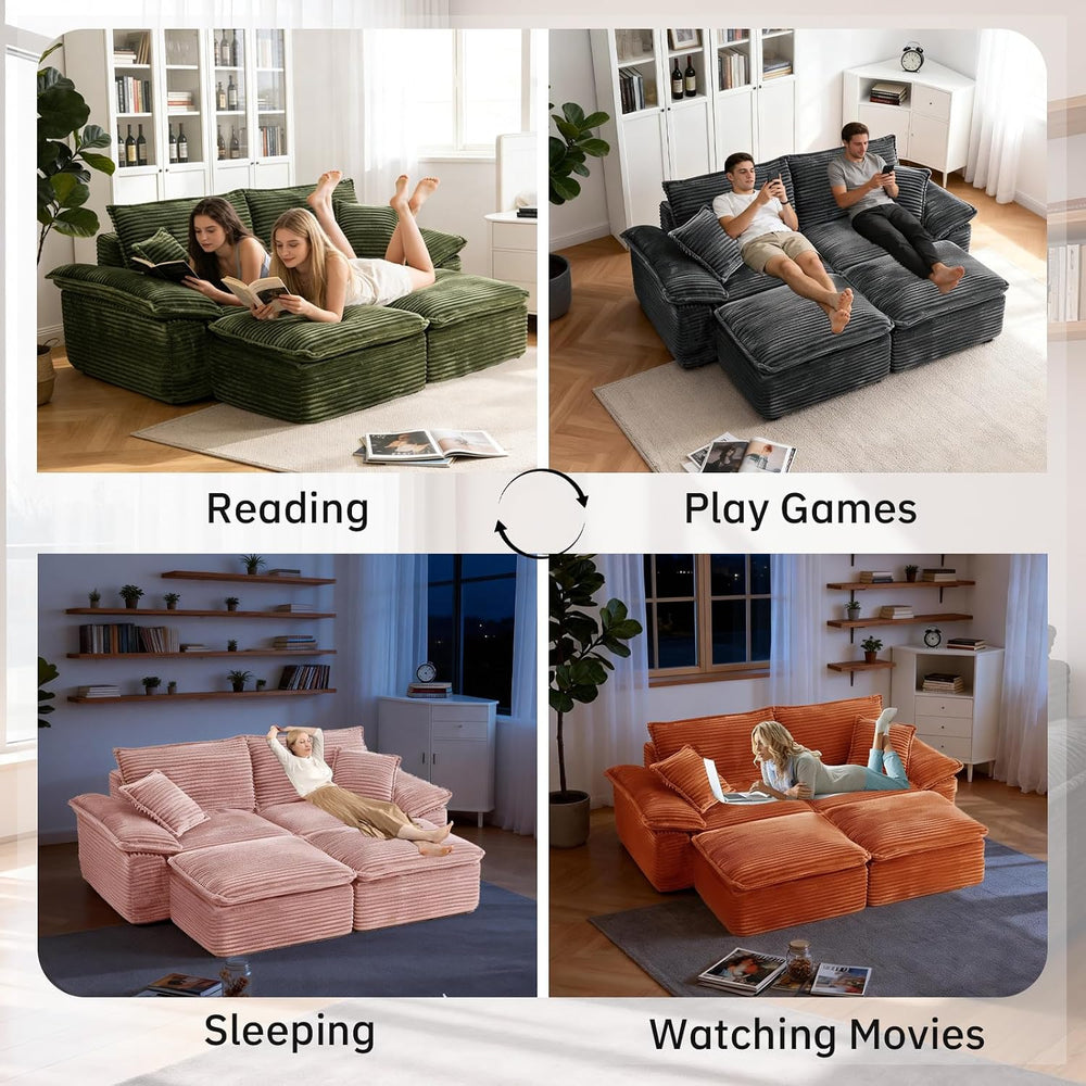 81'' Chaise Lounge Chair Indoor, Oversized Corduroy Upholstered Sofa ...