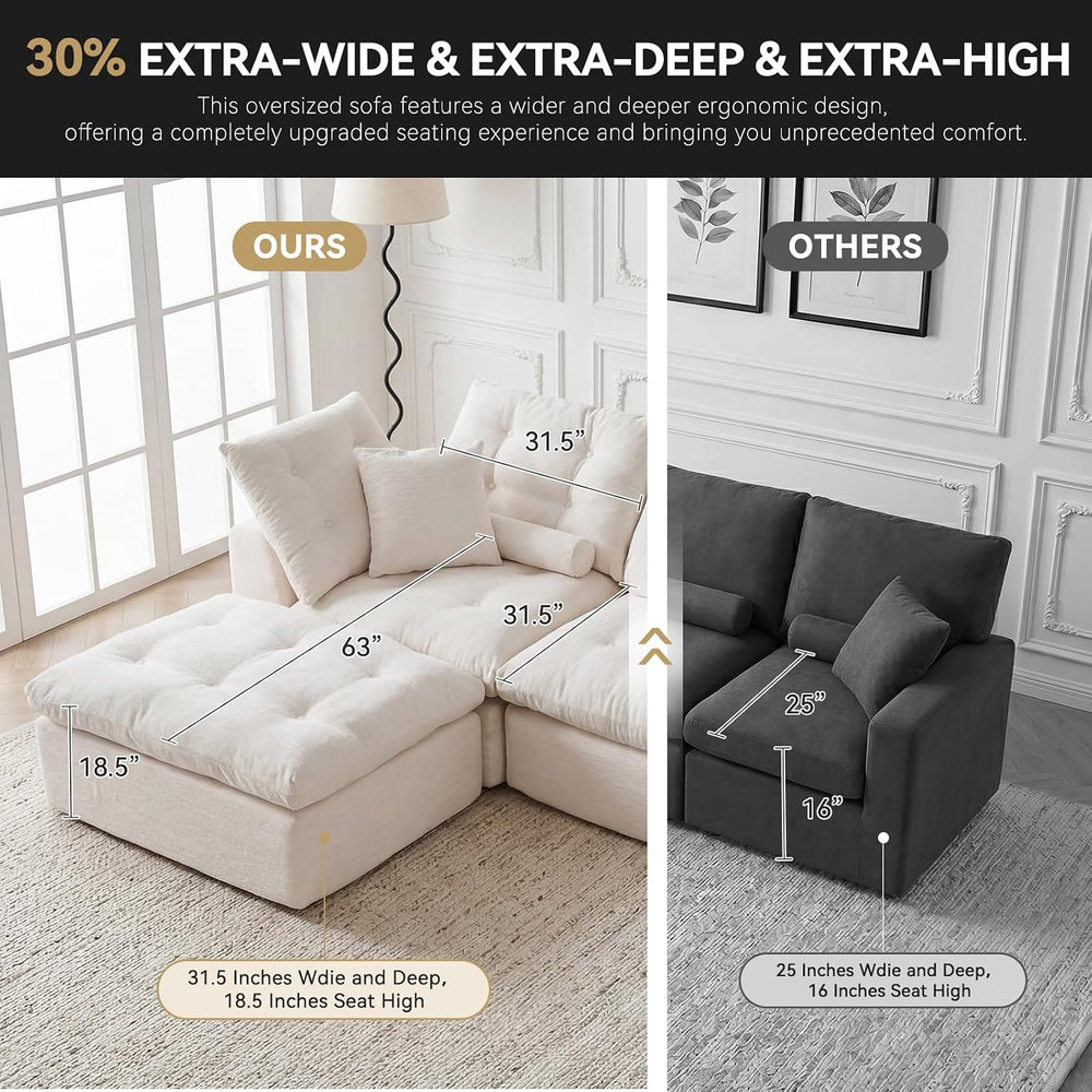 110" Oversized Cloud Sectional Couch, Modular Chenille L-Shaped Compress...