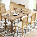 Dining Chairs Set of 4 for Dining Room & Kitchen, French Country Rattan Cane Back Chairs with Linen Upholstered Seat and S-Spring Support, Beige