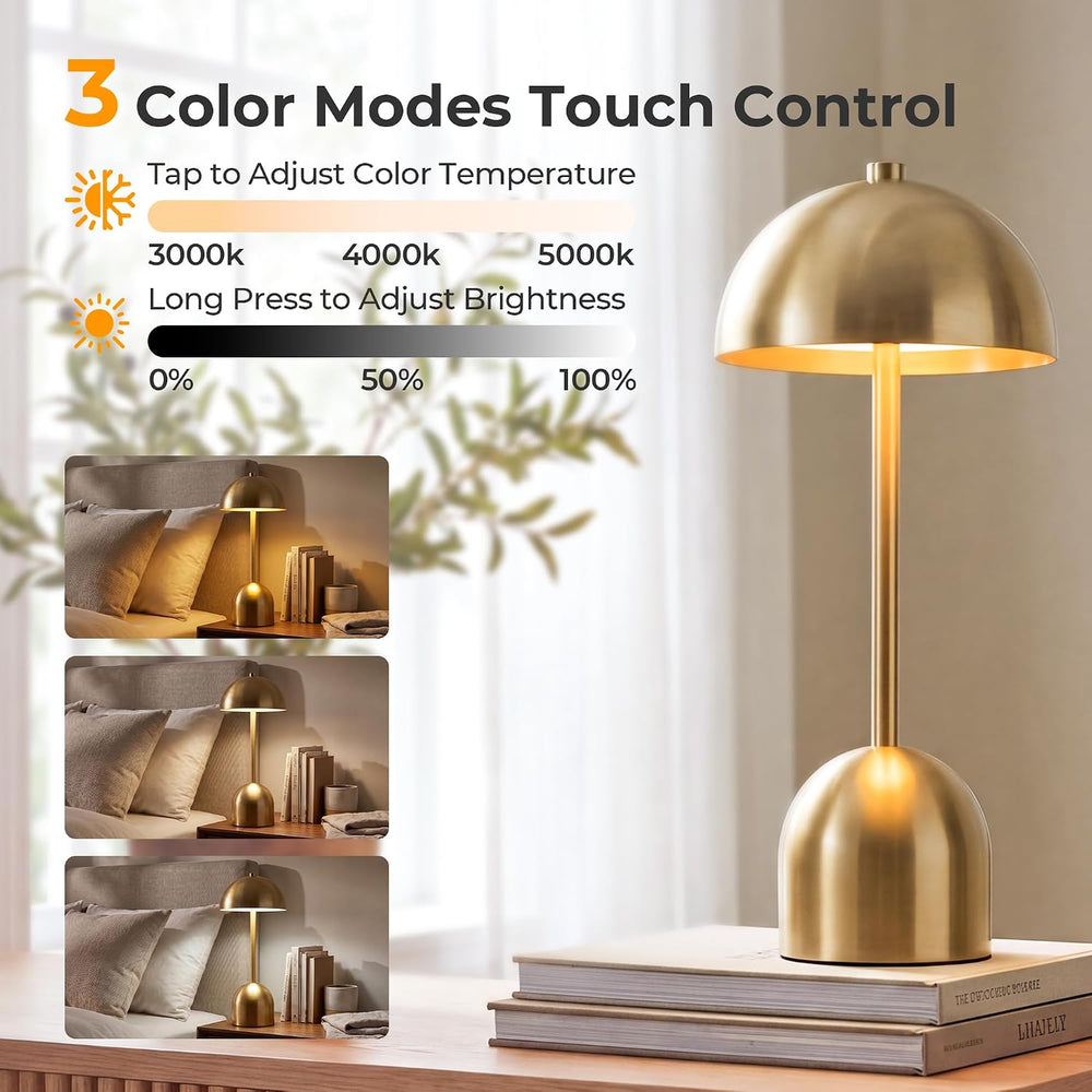 Cordless Table Lamp Rechargeable Gold 2 Pack