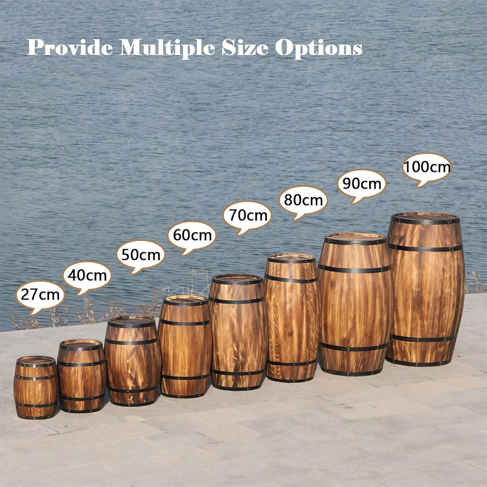 Rustic Whiskey Wine Barrel Side Table with Metal Bands, Solid Wood Barrel Acc...