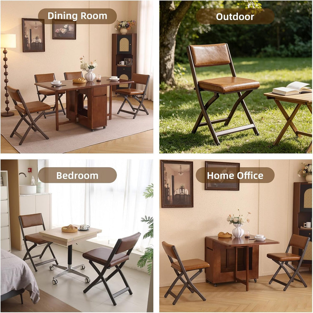 Folding Chairs with Cushion 2 Pack, High-Resilience Foam, Yellowish-brown | 4...