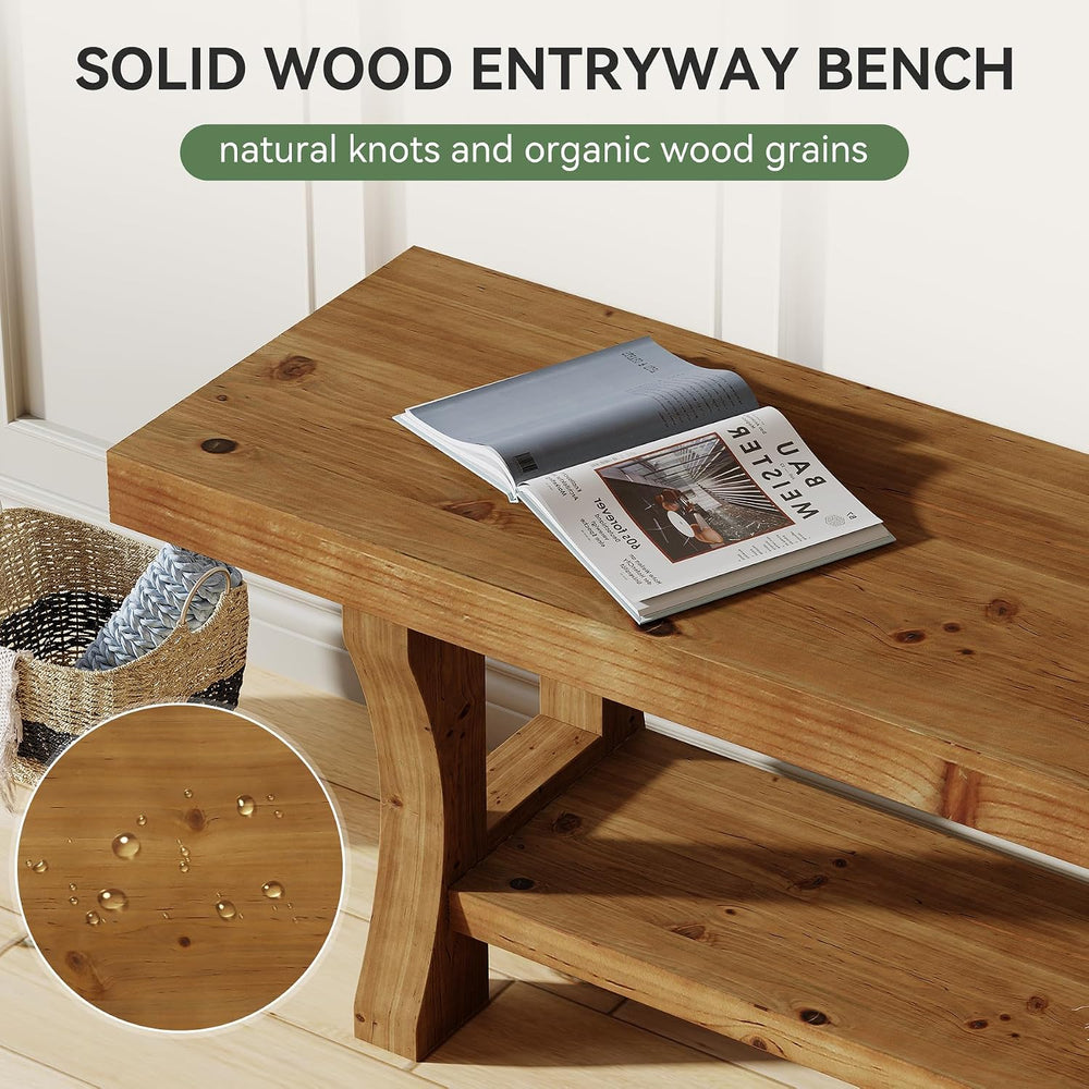 Solid Wood Entryway Bench, 55" End of Bed Bench, Long Indoor Dining Seat...