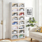 Shoe Box Foldable Storage Box Installation-free Clear Plastic Stackable Shoe Storage Cabinet Shoe Organizer Shoe Container Box with Lids Large Size Shoe Rack (8 Tiers 16 Pairs)
