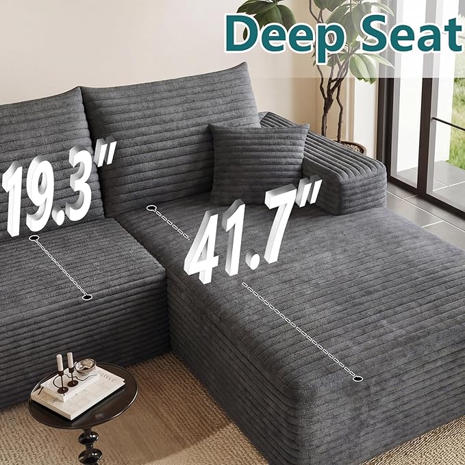 95" Modular Sectional Couch, L Shaped Cloud Sofa with Chaise Lounge, Cor...
